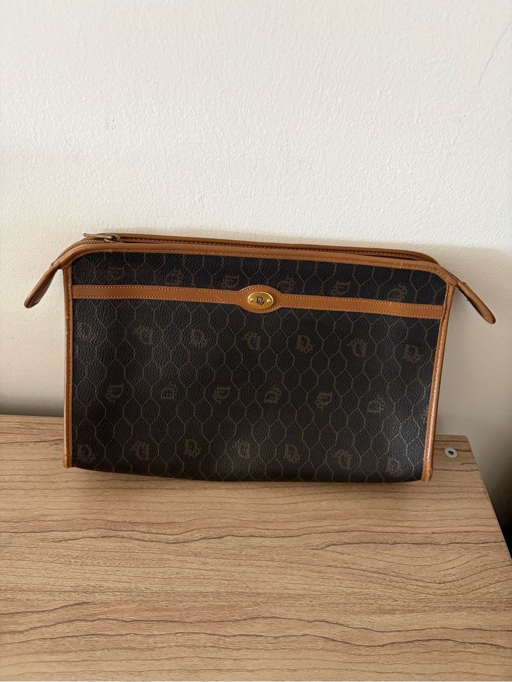 Vintage Dior Clutch Bag  Classic Webbed design Purse Tan Trim